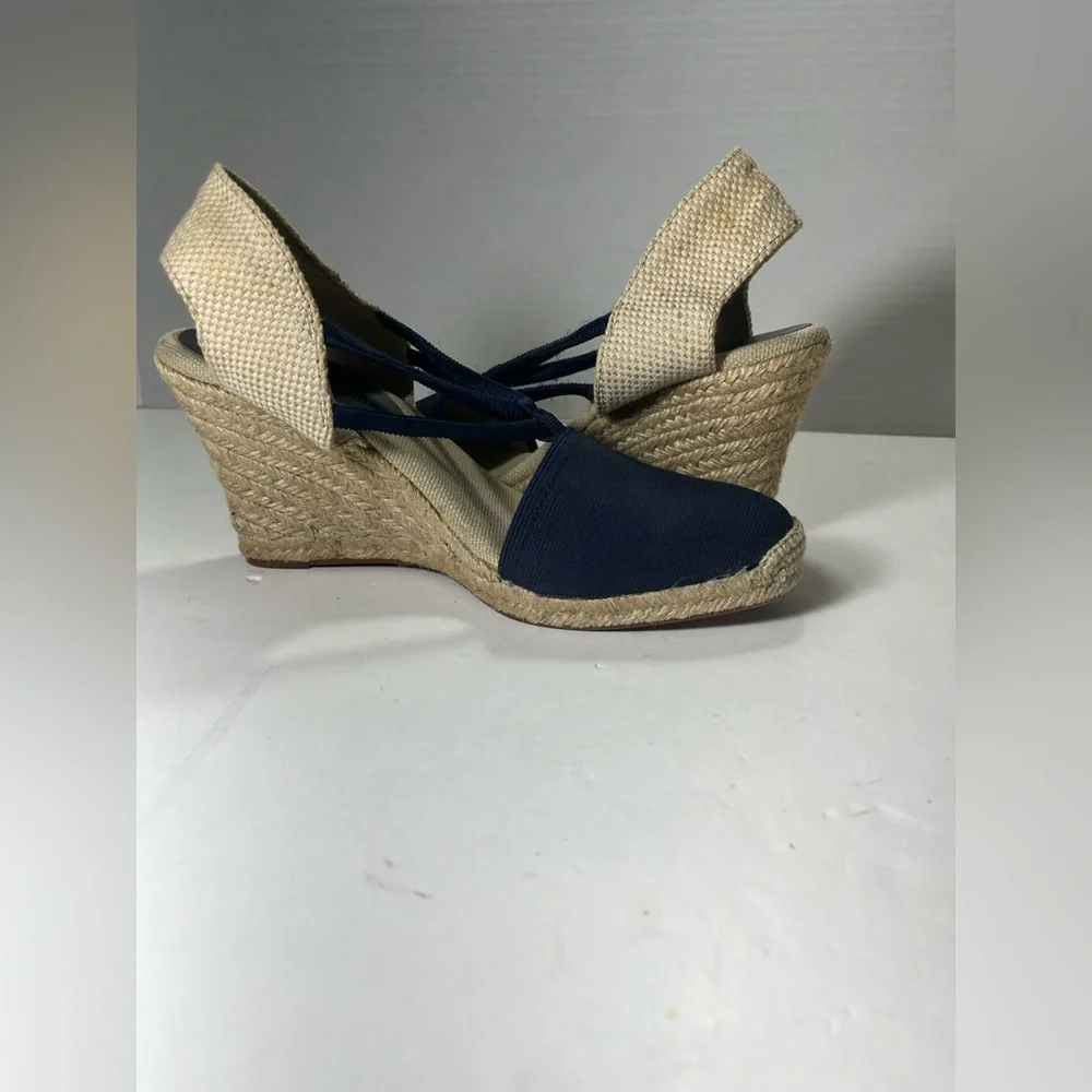 Adrienne Vittadini High Heeled Espadrilles Wedges Black Stretch 8.5 M
